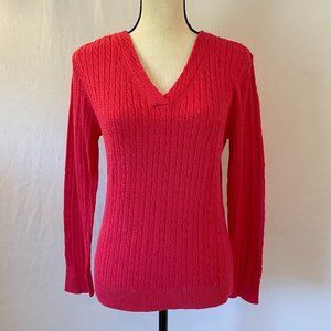 Talbots Petites Pink Cable Knit Pima Cotton Stretch V-Neck Sweater – Size PM NWT